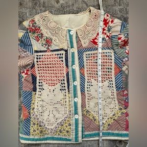 POL Vintage Washed Crochet Hoodie Jacket With Patchwork